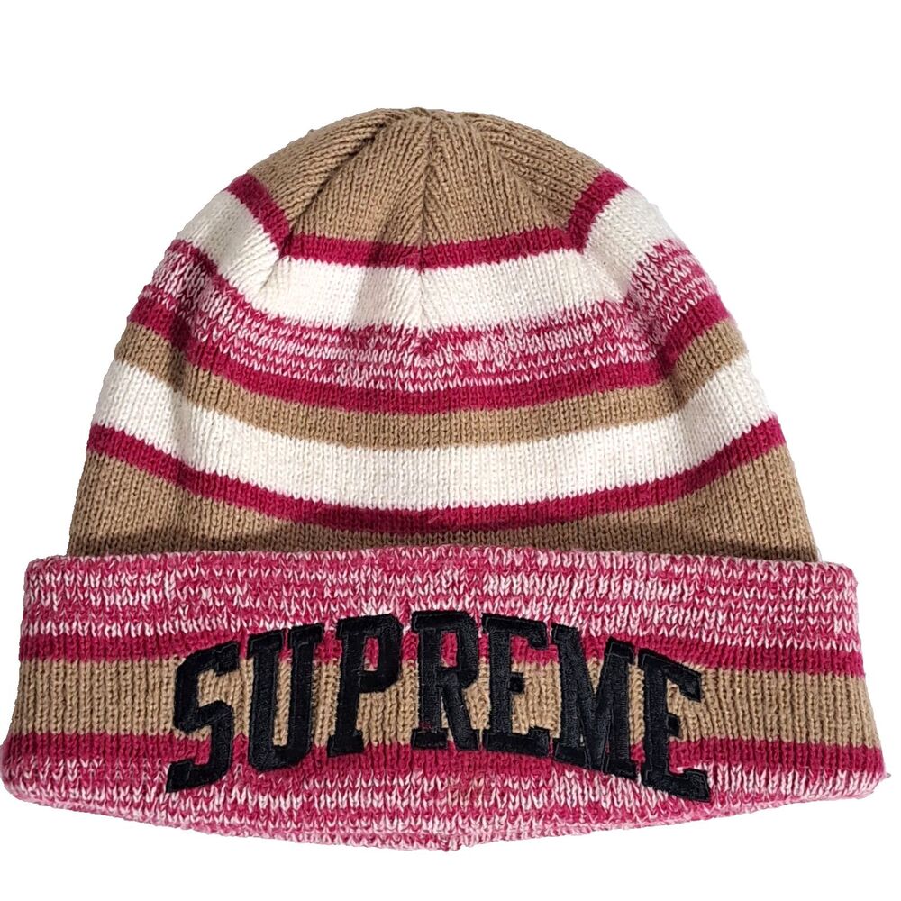 SUPREME BEANIE NEW YORK AUTHENTIC WINTER HAT BIG LOGO SPACE DYE STRIPE